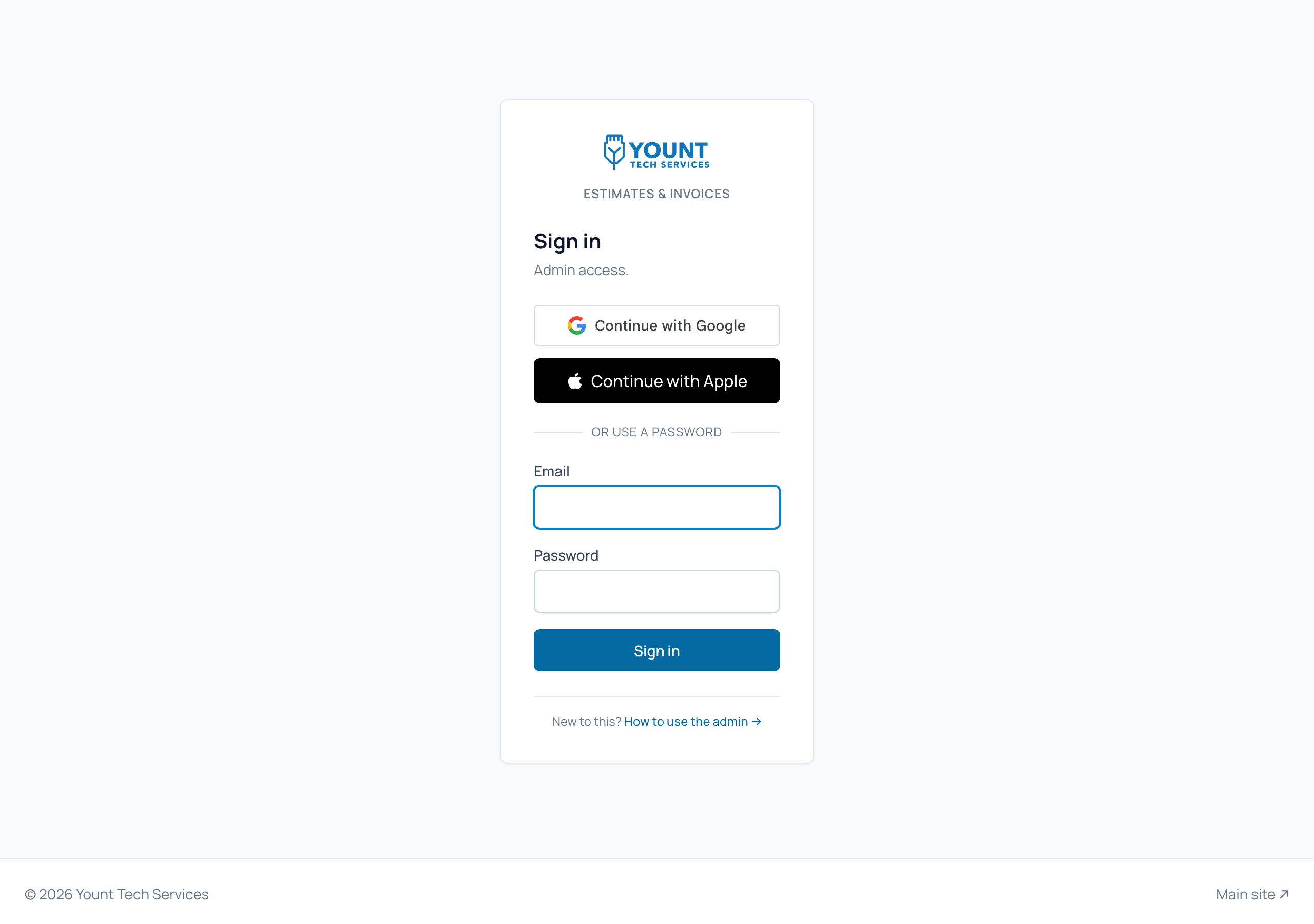 Login page with Google, Apple, and password options